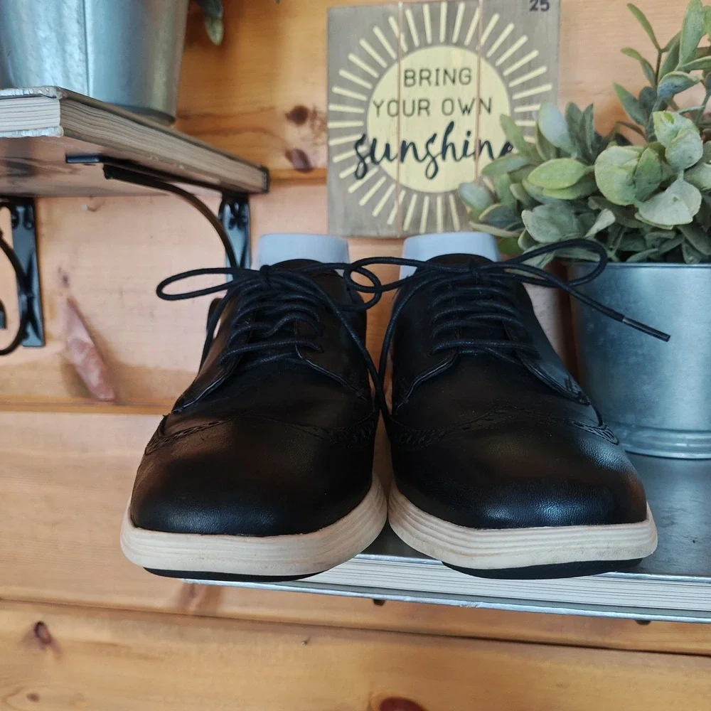 Cole Haan Grand OS Wingtip Oxford Sneaker Black Leather Preppy Shoe C29413 Sz 8M